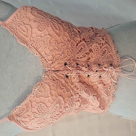 Romwe Women's Pink Lace Corset Top, Size: M - Picture 2 of 8